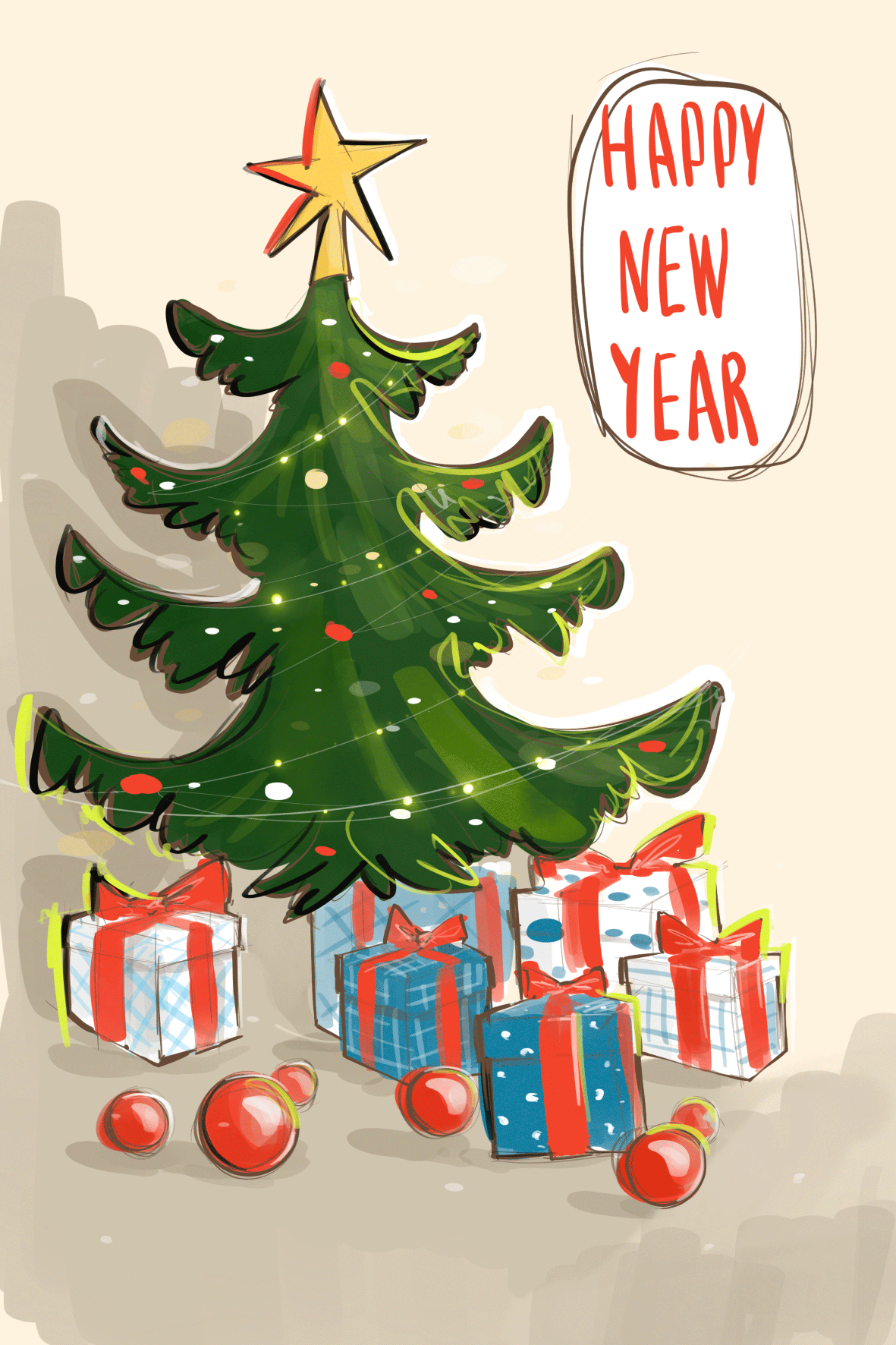 Christmas Tree and Happy New Year ecard