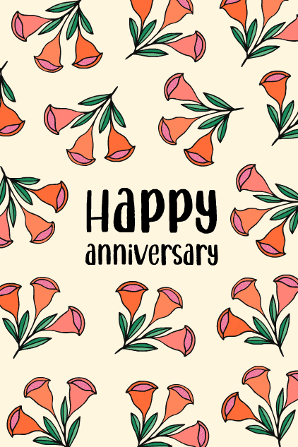 Anniversary Pink & Orange Flowers ecard