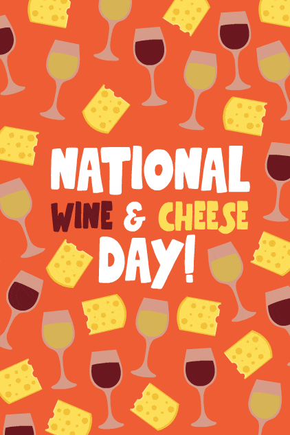 Wine Glass And Cheese Pattern ecard