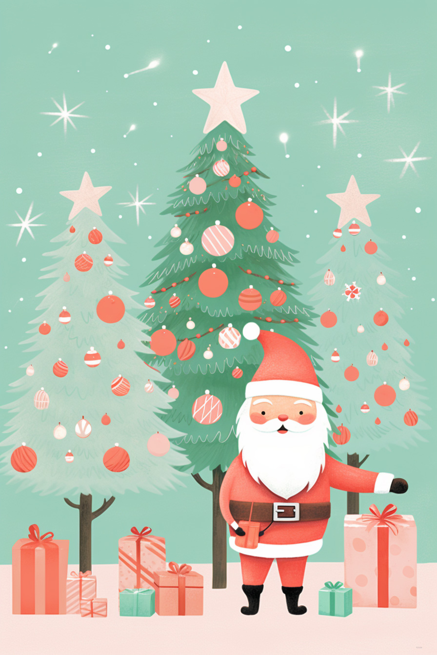 Santa Cartoon With Tree ecard