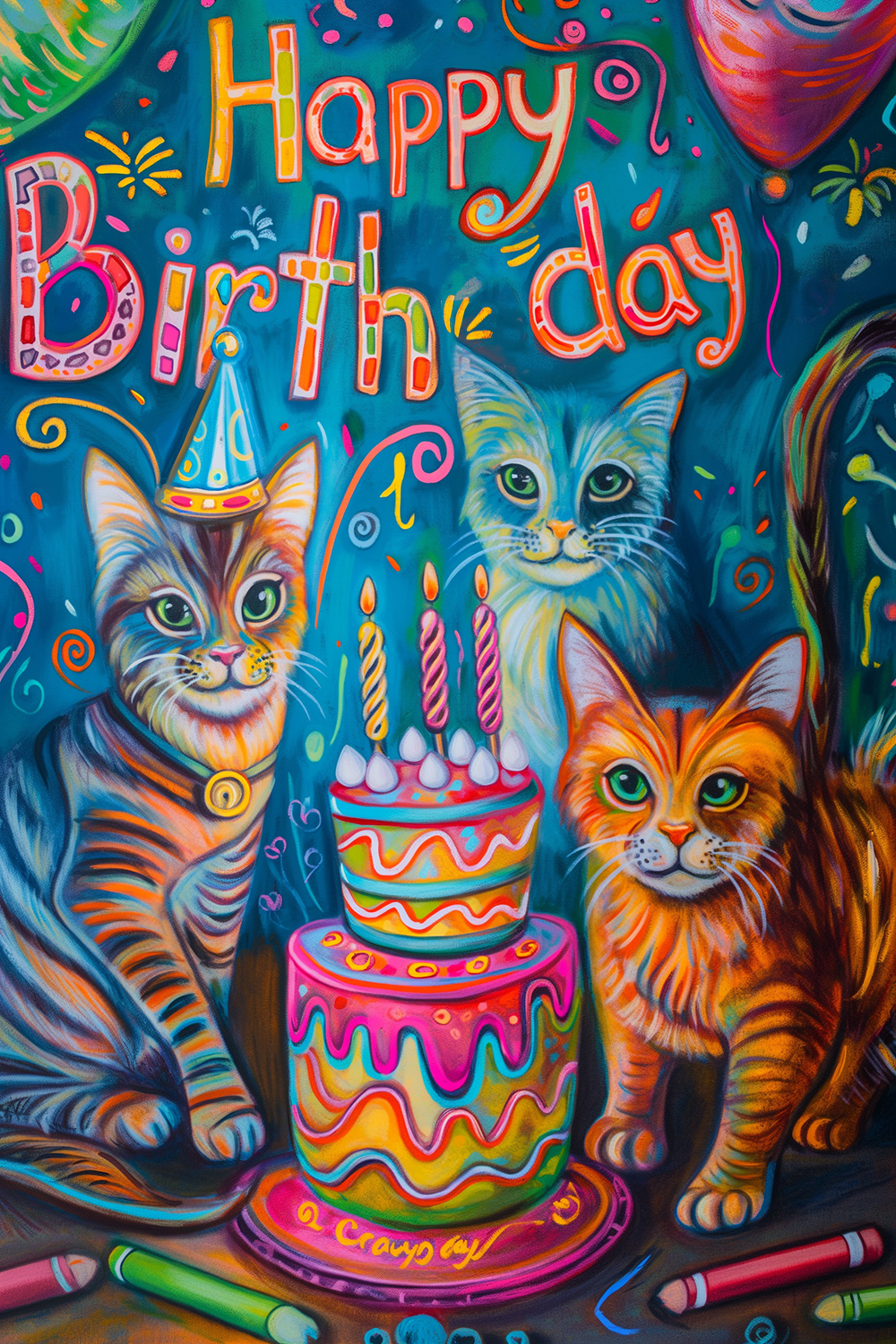Birthday Painted Cats ecard