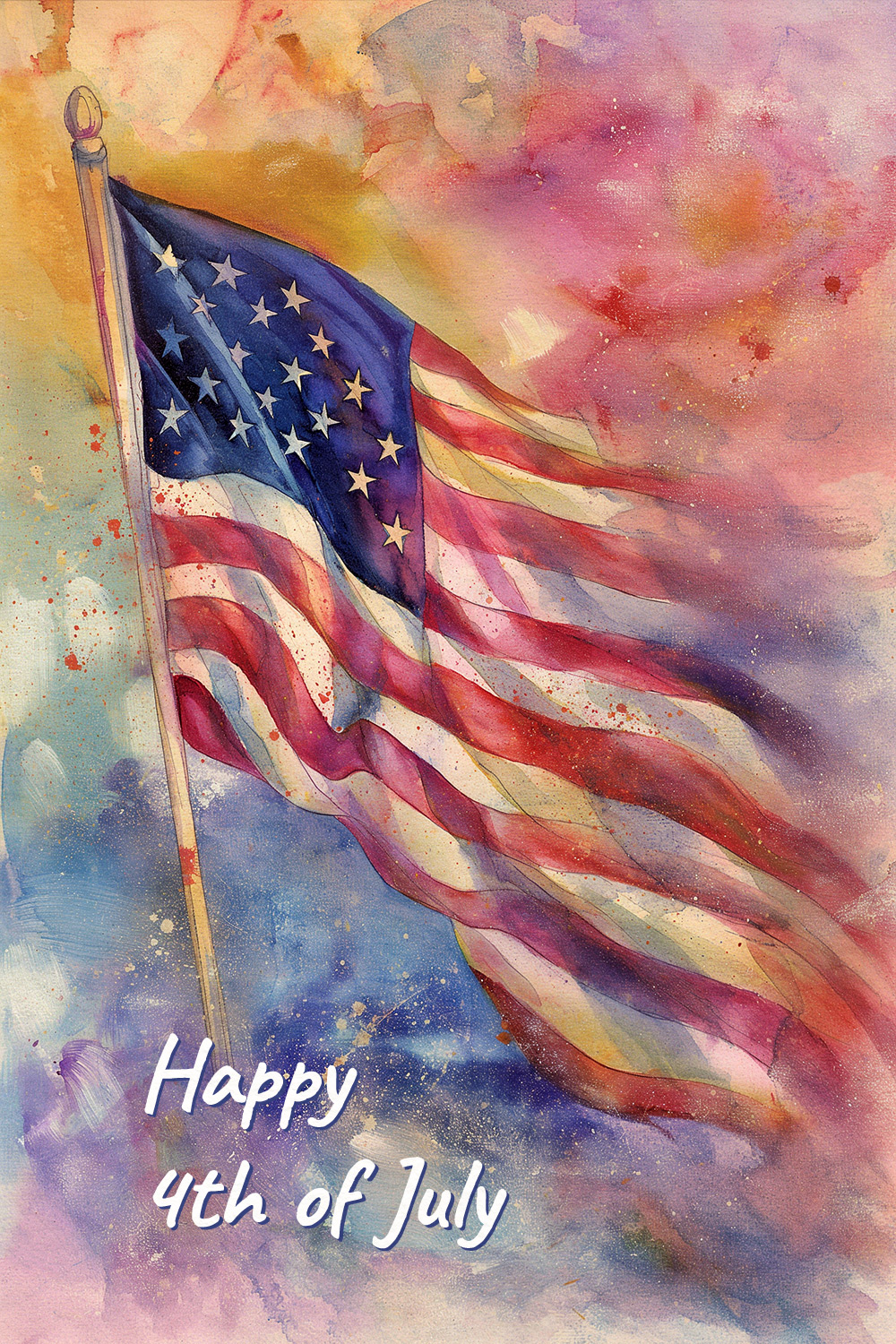 Watercolor American Flag ecard