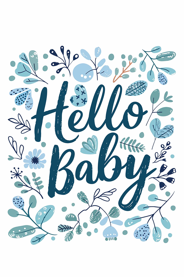 Hello Baby Blue Leaves ecard