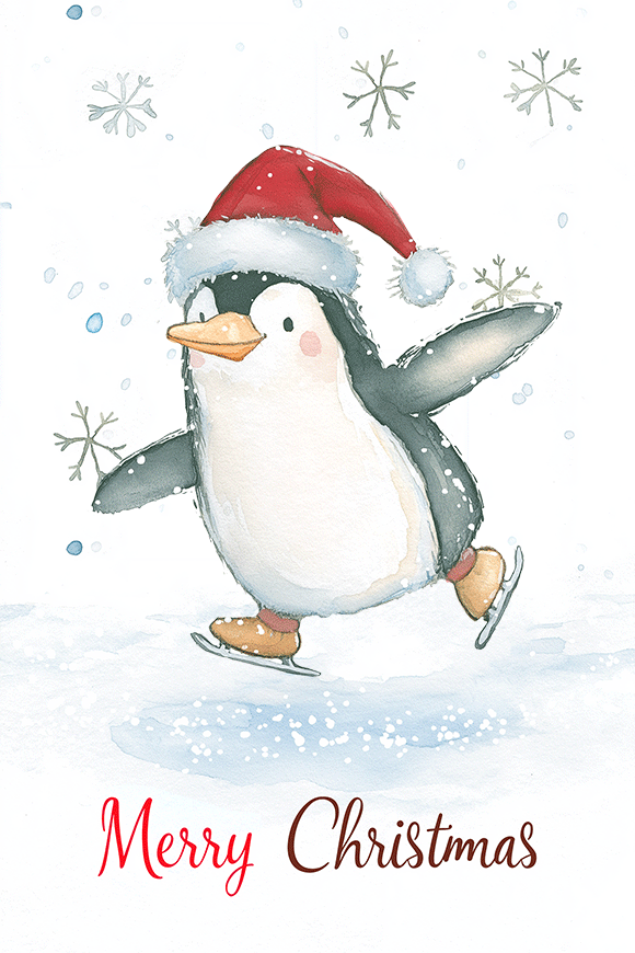 Merry Christmas Penguin Skating ecard