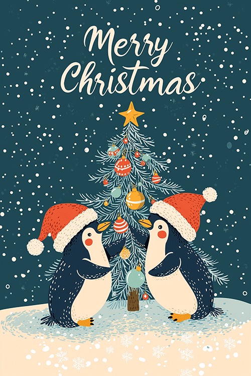 Two Penguins Merry Christmas ecard