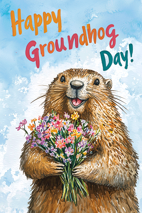Groundhog With Flowers ecard