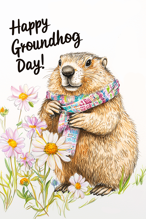 Groundhog in Scarf ecard