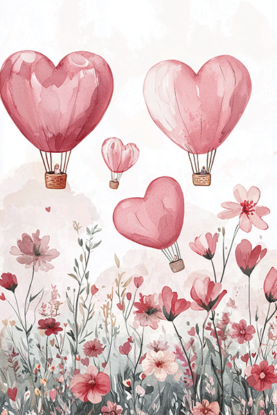 Hot Air Balloon Hearts ecard