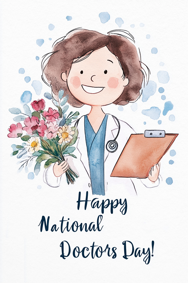 Woman Doctor With Flowers ecard